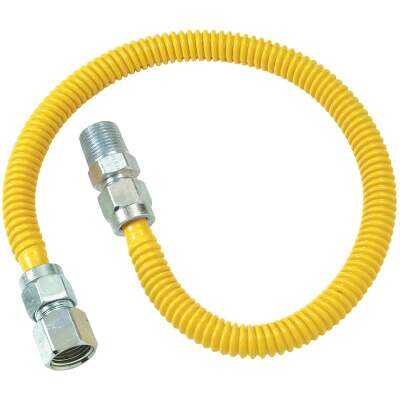 Dormont 1/2 In. OD x 24 In. Coated Stainless Steel Gas Connector, 1/2 In. FIP x 1/2 In. MIP (Tapped 3/8 In. FIP)